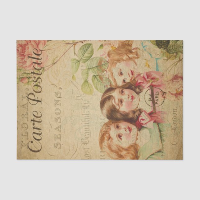 Papier Mousseline Ephemera Carte Postale Française Jolie Filles Déco (Recto)