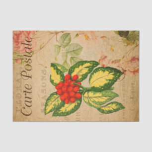 Papier Mousseline Ephemera Carte Postale Française Red Berries Décou