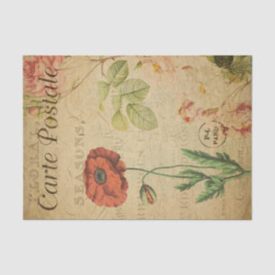 Papier Mousseline Ephemera Carte Postale Française Red Poppy Decoupa