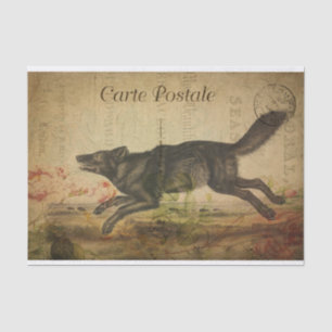 Papier Mousseline Ephemera Carte Postale Française Running Wolf Deco