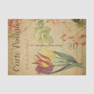 Papier Mousseline Ephemera Carte Postale Française Tulip Floral Déco