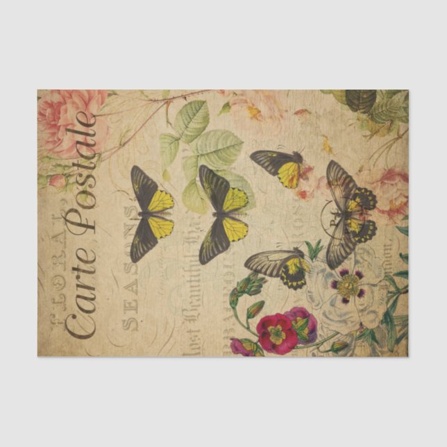 Papier Mousseline Ephemera French Postcard Butterflies Decoupage (Recto)