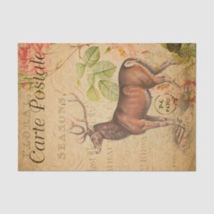 Papier Mousseline Ephemera French Postcard Stag Deer Decoupage