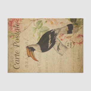 Papier Mousseline Ephemera Grand Hornbill Oiseau rose Roses Découpag