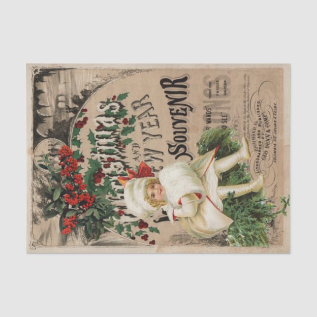 Papier Mousseline Ephemera Noël Nouvel An Souvenir Découpage (Recto)
