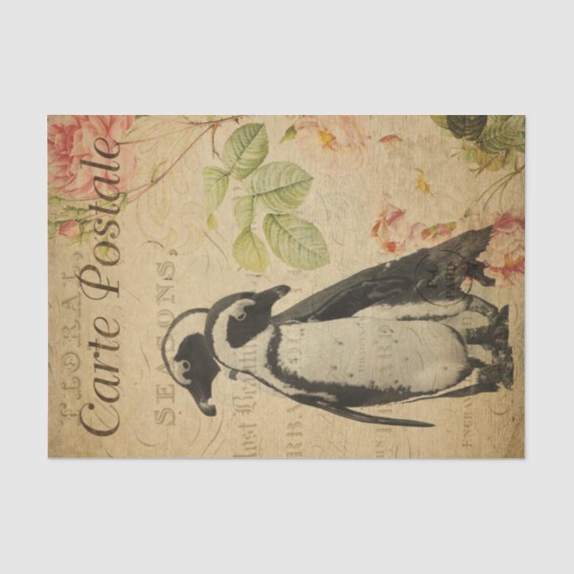 Papier Mousseline Ephemera Pingouins mignons Roses roses roses rose  (Recto)