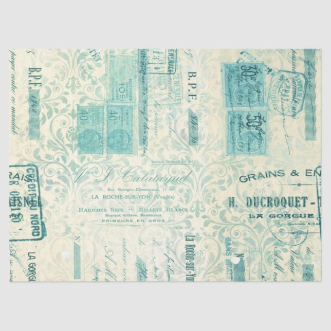 Papier Mousseline Ephemera Turquoise Papier Series Design 8 (Recto)