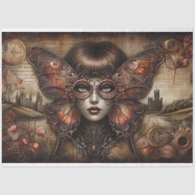 Papier Mousseline Ephemera Victorian Lady Gothique Papillon Découpag (Recto)