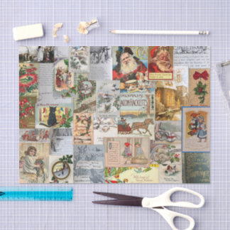 Papier Mousseline Ephémère de Noël antique Collage Découpage