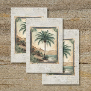 Papier Mousseline Ephémère de plage de Palm Tree de l'océan vintage 