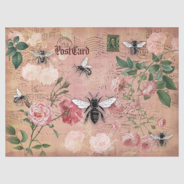 Papier Mousseline Ephémère des abeilles et des Roses (Recto)