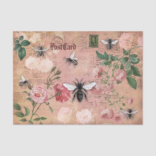 Papier Mousseline Ephémère des abeilles et des Roses (Recto)