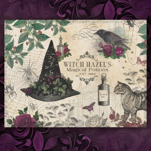 Papier Mousseline Ephémère d'Halloween florale sorcière vintage