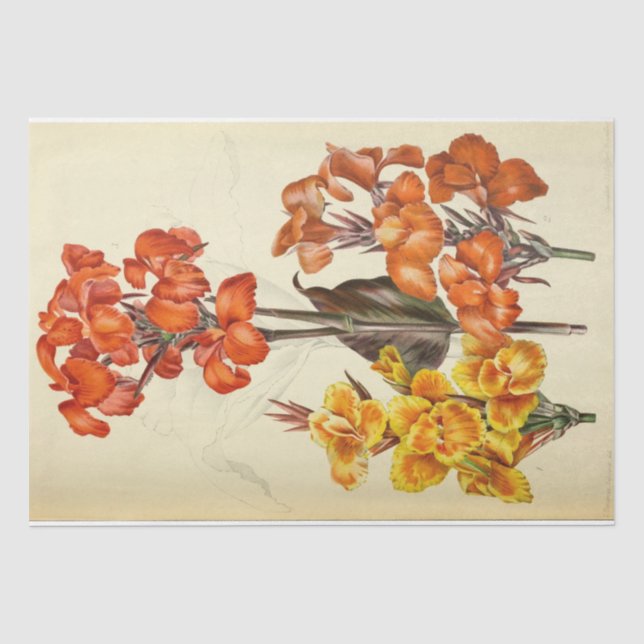 Papier Mousseline Ephémère Florale Découpage Orange Fleurs Jaunes (Recto)