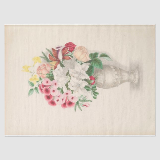 Papier Mousseline Ephémère florale Découpage Vase rose blanc (Recto)
