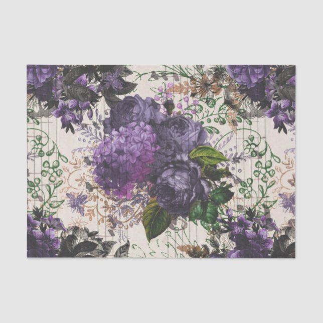 Papier Mousseline Ephémère florale pourpre (Recto)