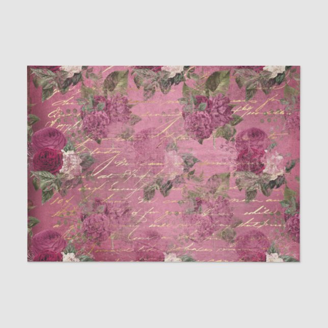 Papier Mousseline Éphémère florale rose vif (Recto)
