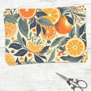 Papier Mousseline Ephémère Motif Oranges rétro Découpage