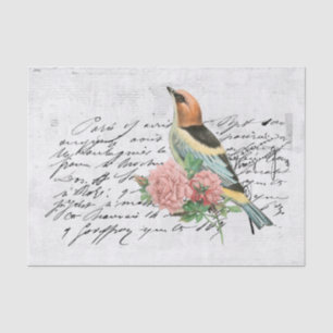 Papier Mousseline Ephémère vintage d'oiseaux et de fleurs