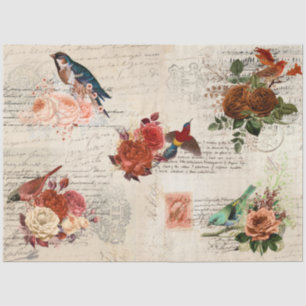 Papier Mousseline Ephémère vintage Oiseau Automne Fleur Script Décou