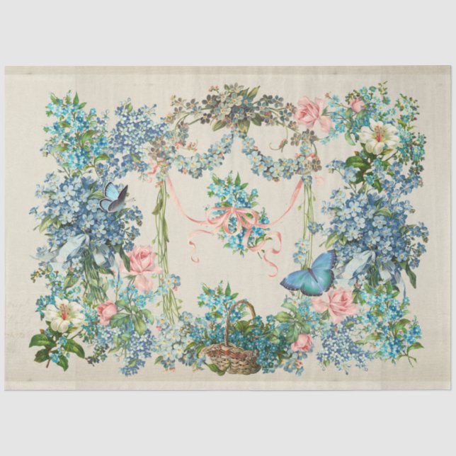 Papier Mousseline Éphémérite victorien Forget-Me-Not Collage (Recto)