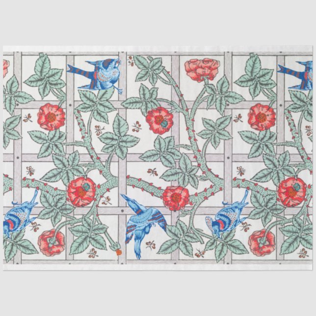 Papier Mousseline Escalade Rose et petit oiseau, William Morris (Recto)