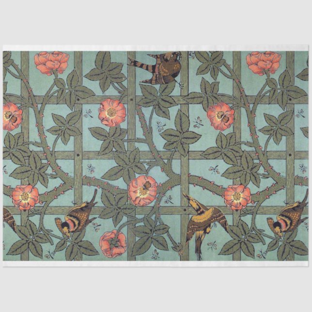Papier Mousseline Escalade Rose et petit oiseau, William Morris (Recto)