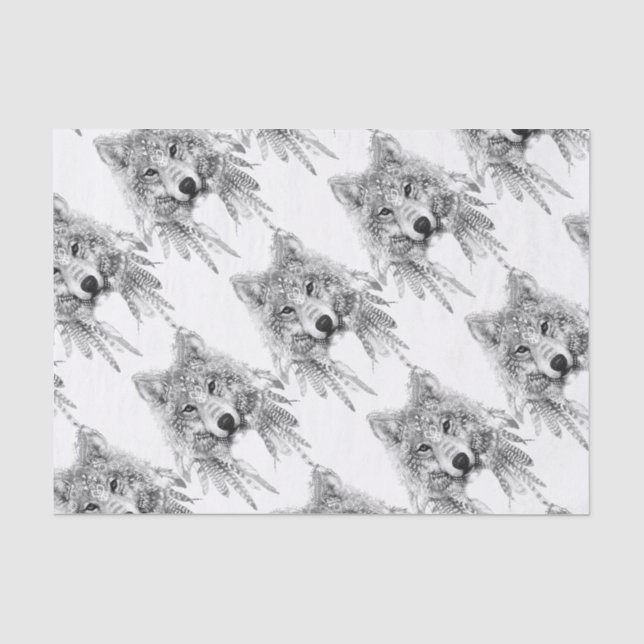 Papier Mousseline Esprit tribal de loup (Recto)