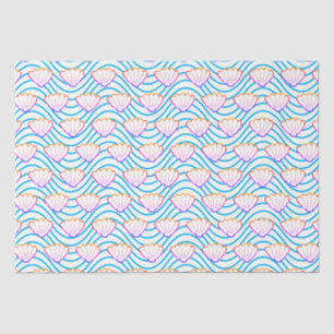 Papier Mousseline Esquisses de coquillage Motifs de vague blanc et b