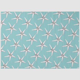 Papier Mousseline Estarfish blanc à motif bleu aqua
