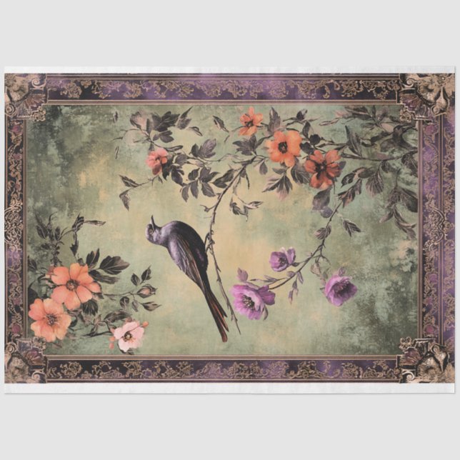 Papier Mousseline Esthétique orientale, Chinoiserie Bird & Floral (Recto)