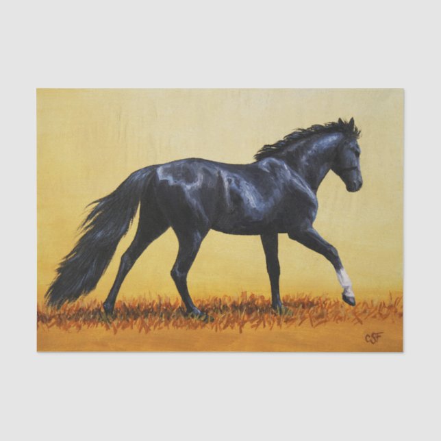 Papier Mousseline Étalon noir du cheval de course (Recto)
