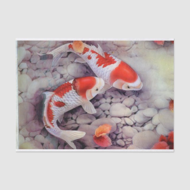 Papier Mousseline Étang à poissons rouge et blanc de Koi (Recto)