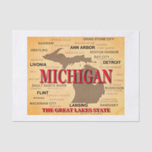 Papier Mousseline État de carte de Michigan, Detroit, Lansing