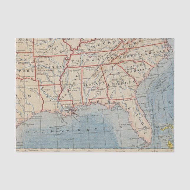 Papier Mousseline États-Unis du Sud-est 1888 de carte (Recto)