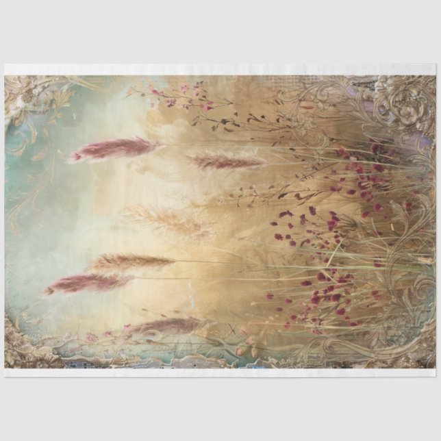 Papier Mousseline Ethérée, terrain de graminées Pampas, effet média  (Recto)