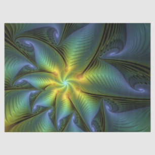 Papier Mousseline Etoile Abstraite, Bleu brillant Vert Or Fractal Ar
