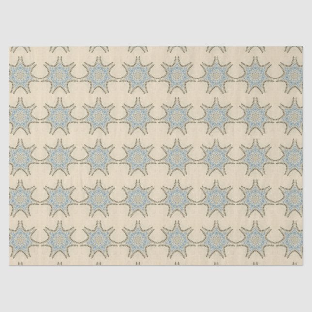 PAPIER MOUSSELINE ÉTOILES AVEC FLEURS BLEUES CRÈME (Recto)