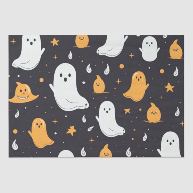 Papier Mousseline Étoiles blanches et dorées Halloween noir (Recto)