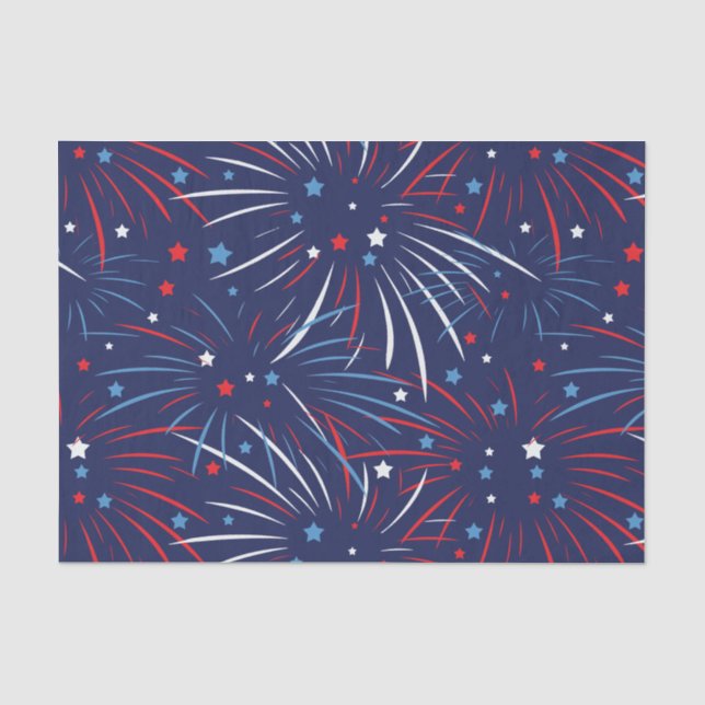 Papier Mousseline Étoiles bleues blanches rouges de feux d'artifice (Recto)