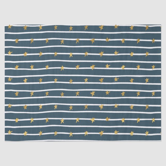 Papier Mousseline Etoiles Bleues Bleues Or (Recto)