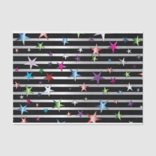 Papier Mousseline Étoiles de Confetti brillantes sur bandes Noir et