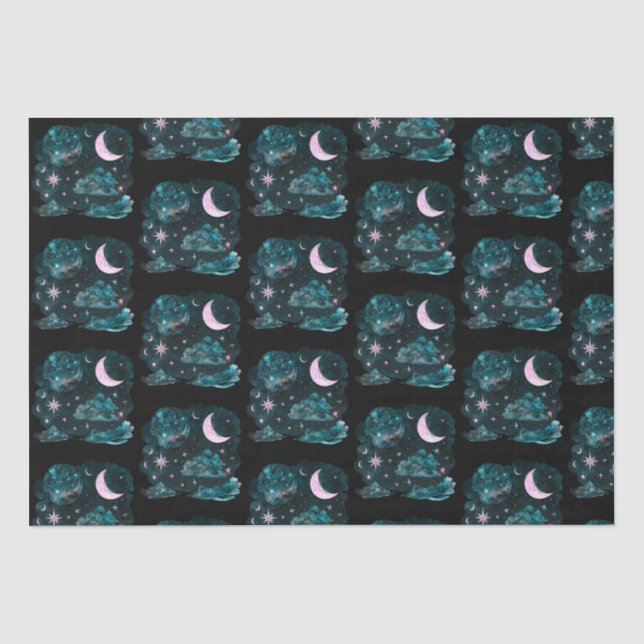 Papier Mousseline Étoiles de lune rose Croissant Céleste Halloween n (Recto)