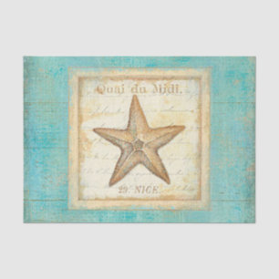 Papier Mousseline Étoiles de mer sur le bois turquoise