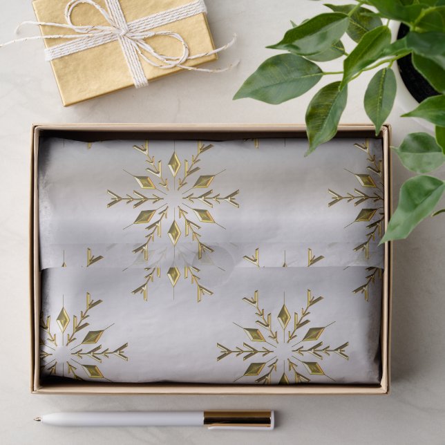 Papier Mousseline Etoiles de Noël d'or sur argent (Cadeau)