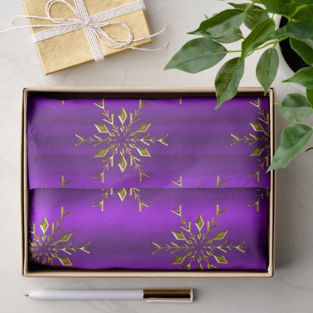 Papier Mousseline Étoiles de Noël d'or sur Noël pourpre (Cadeau)