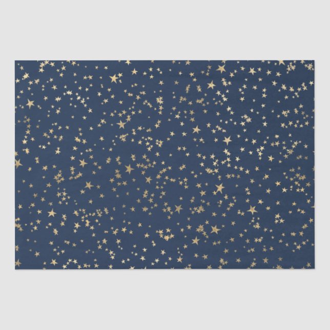 Papier Mousseline Etoiles d'or Bleu profond (Recto)