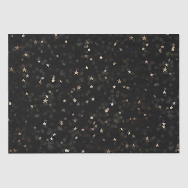Papier Mousseline Étoiles et points d'or en noir (Recto)
