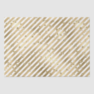 Papier Mousseline Etoiles et rayures blanches d'or