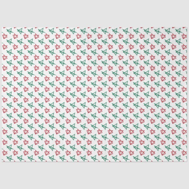 Papier Mousseline Étoiles rouges et vertes modernes Noël (Recto)